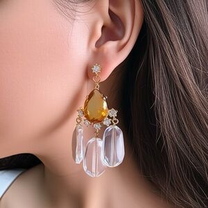 Gerard Yosca Rose Quartz/ Topaz Drop Earrings 2 3/4 inch